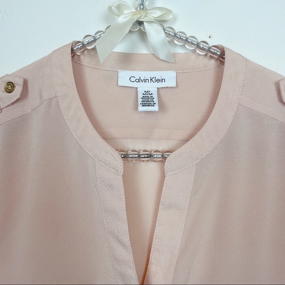 Calvin Klein Pink Zip-Pocket Roll Sleeve Blouse Size M - Picture 5 of 7